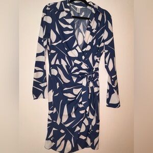 London Times Blue and White Wrap Dress